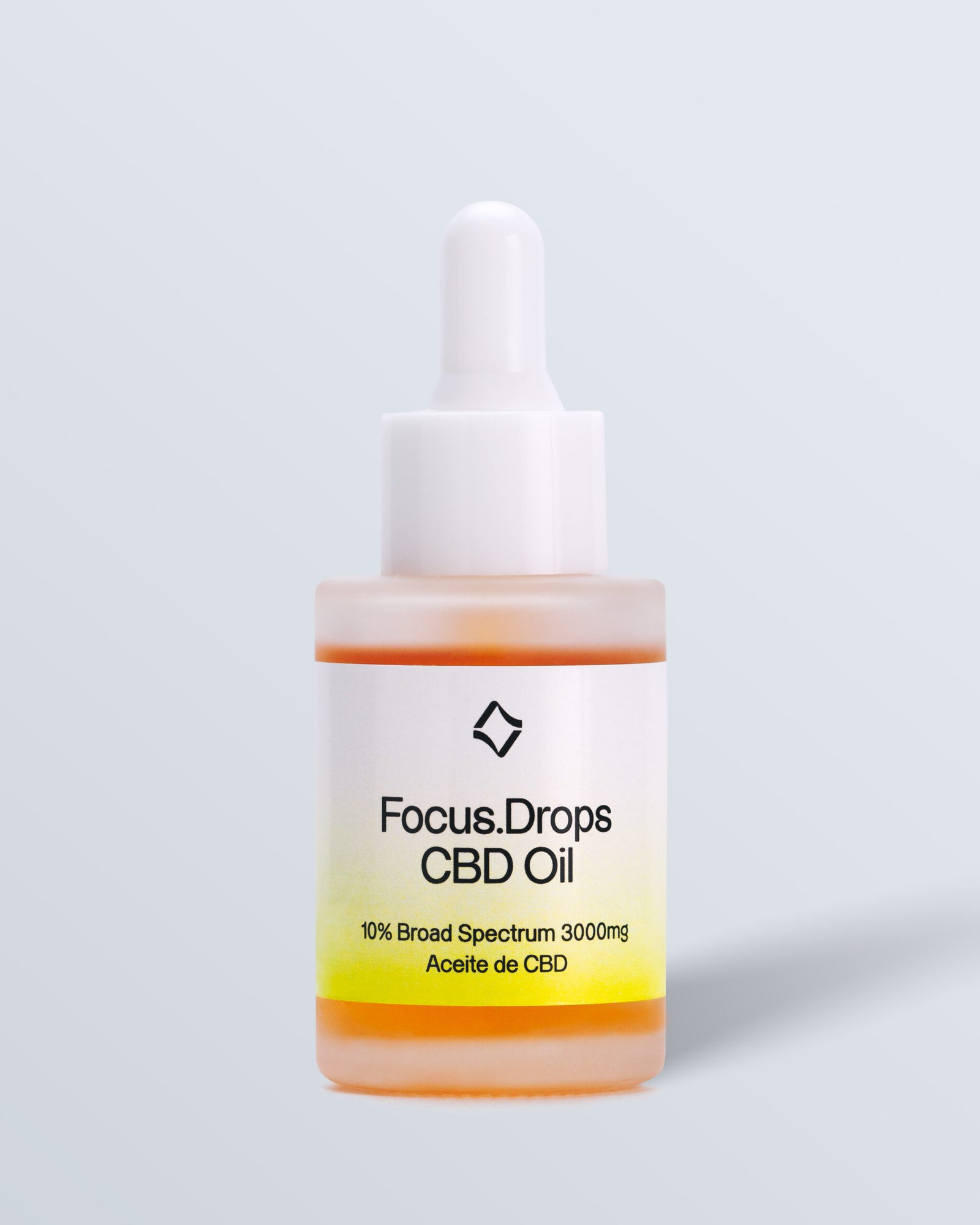 Frasco del aceite CBD de concentración 'Focus Drops Oil' con 3000 mg de espectro amplio.